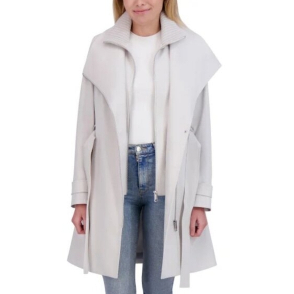 New Halston Women's Belted Trench Coat Gray - Picture 11 of 11